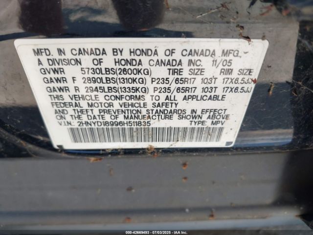 2006 ACURA MDX 2HNYD18996H511835 Photo 8