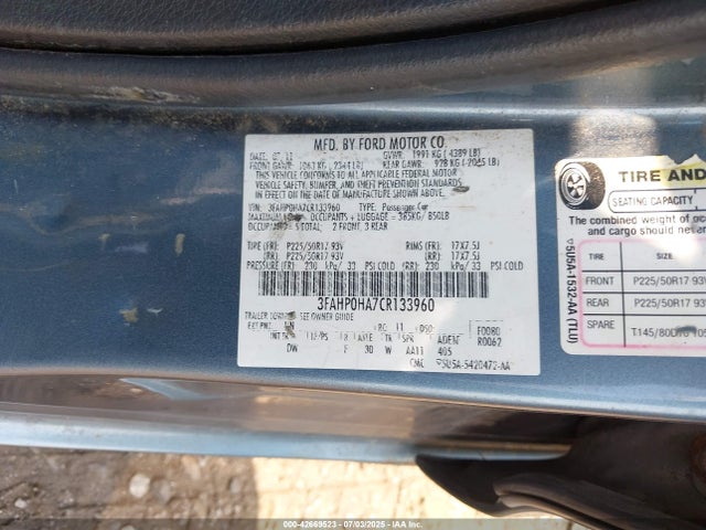 Aukcja sprzedaży 2012 Ford Fusion Se, vin: 3FAHP0HA7CR133960, numer aukcji: 42669523