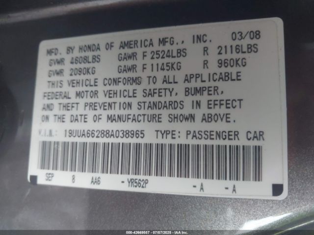 2008 ACURA TL 19UUA66288A038965 Photo 8