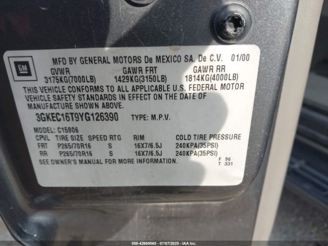2000 GMC YUKON XL 1500 3GKEC16T9YG126390 Photo 8