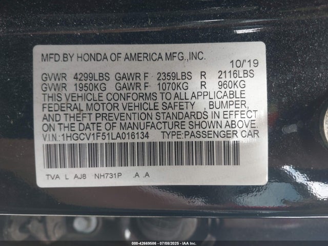 1HGCV1F51LA016134 Honda l15be