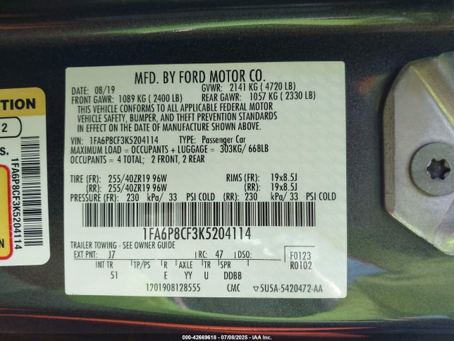 1FA6P8CF3K5204114 Ford tivct