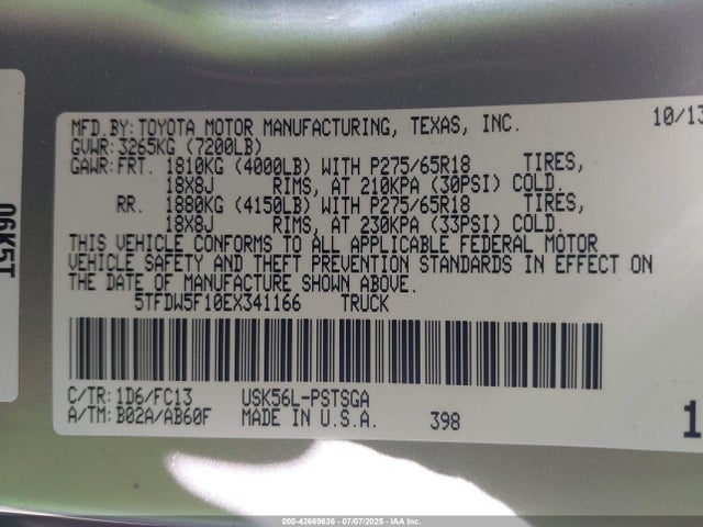 Toyota 3ur-fbe 2014 5TFDW5F10EX341166 Image 9