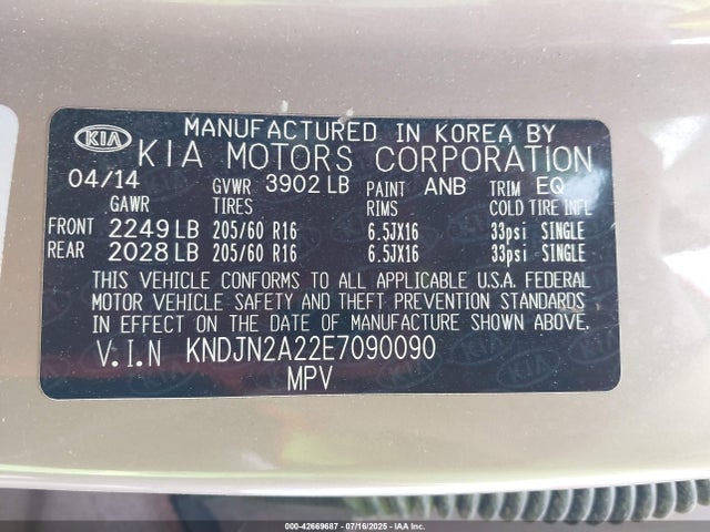 KIA dohc gdi gamma 2014 KNDJN2A22E7090090 Image 9