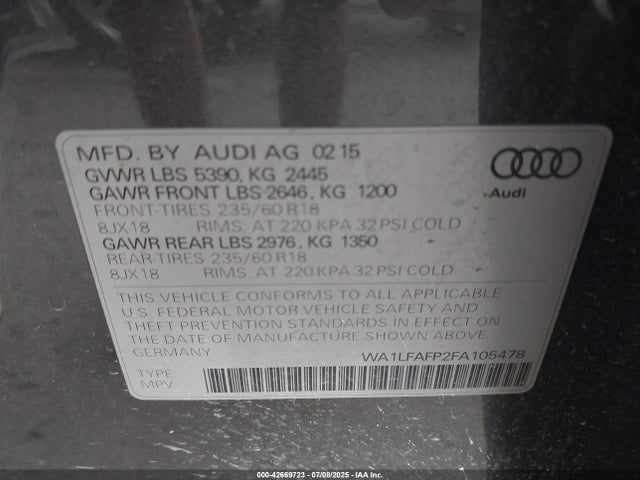 2015 AUDI Q5 WA1LFAFP2FA105478 Photo 8