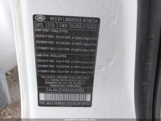 2011 LAND ROVER LR4 SALAK2D48BA565450 Photo 8