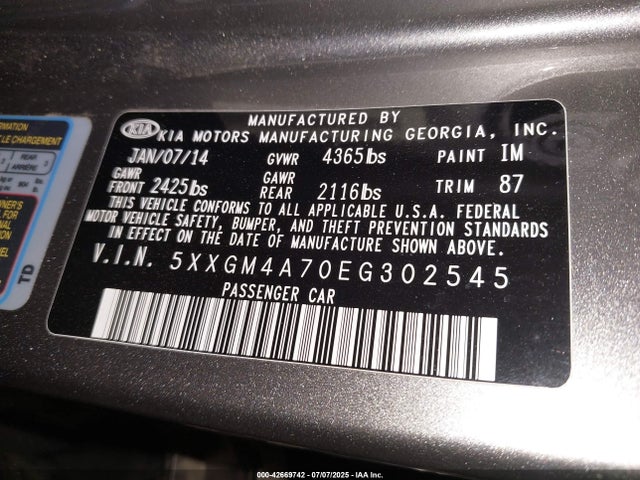 5XXGM4A70EG302545 KIA dohc gdi theta ii