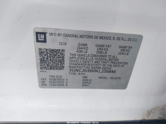 Chevrolet luv - mfi, variable valve timing, e85 max, alum 2019 3GNCJKSB0KL236844 Image 9