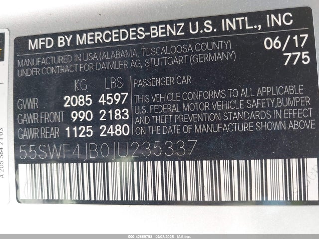 55SWF4JB0JU235337 Mercedes-Benz m274