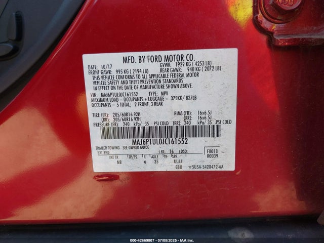 MAJ6P1UL0JC161552 Ford 2018