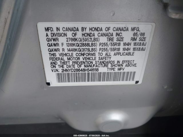 2008 ACURA MDX 2HNYD28648H546118 Photo 8