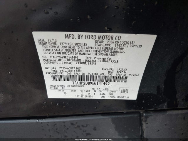 Ford Taurus 2014 1FAHP2D89EG141499 Image 9