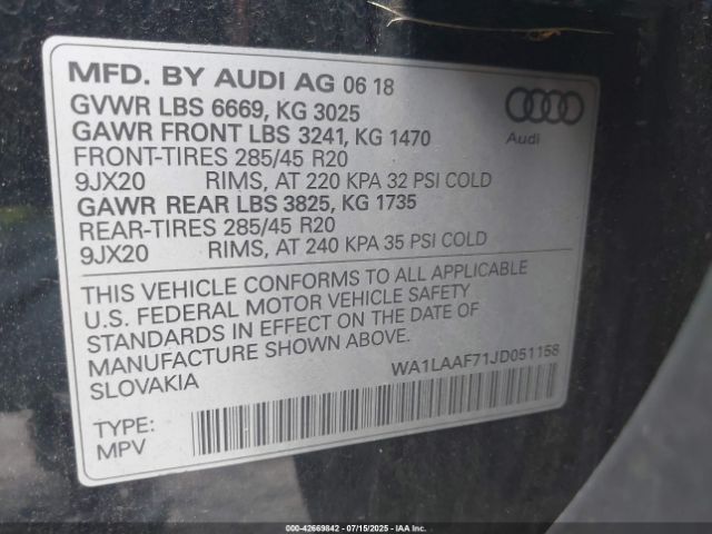2018 AUDI Q7 WA1LAAF71JD051158 Photo 8