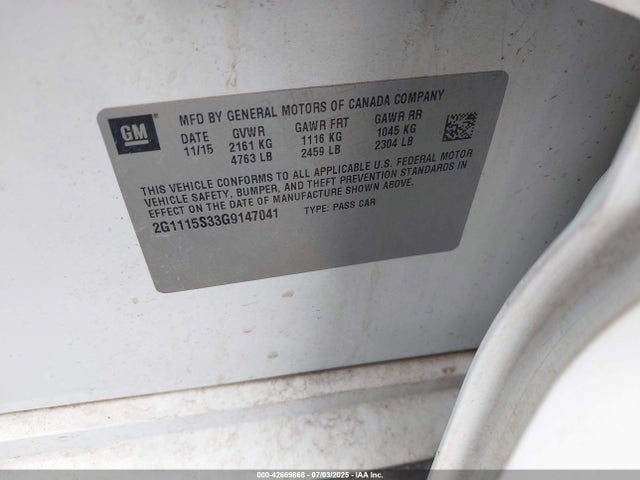 2G1115S33G9147041 Chevrolet lfx - sidi, vvt, e85 max, alum gm