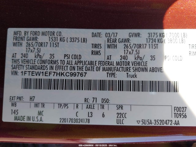 Ford 5.0l-4v 2017 1FTEW1EF7HKC99767 Image 9