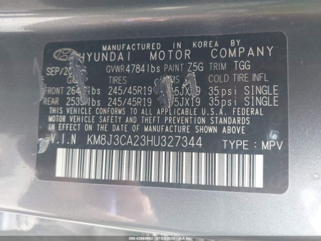 2017 HYUNDAI TUCSON KM8J3CA23HU327344 Photo 8