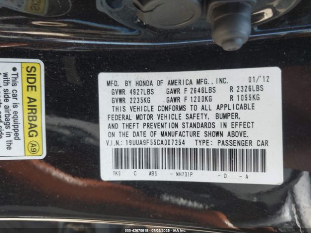 2012 ACURA TL 19UUA9F55CA007354 Photo 8