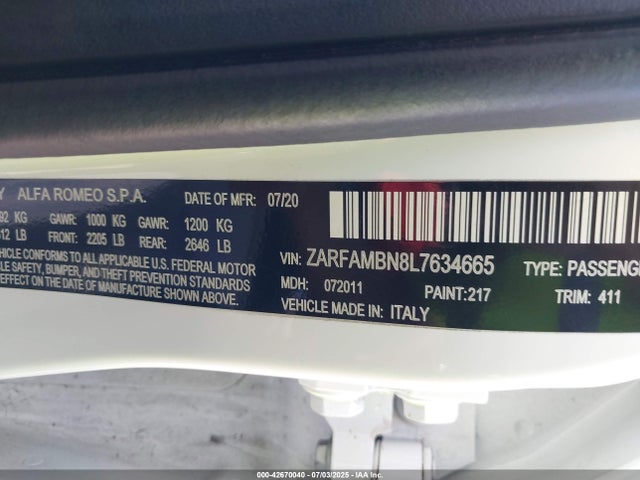 ZARFAMBN8L7634665 Alfa Romeo giulia (952)