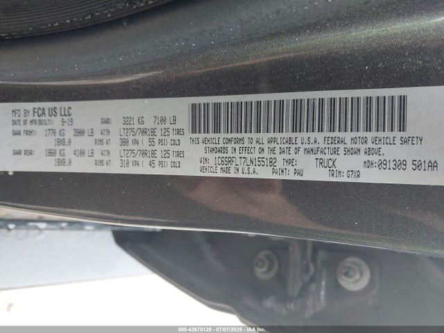2020 Ram 1500 Rebel  4x4 5'7 Box მანქანა იყიდება აუქციონზე, vin: 1C6SRFLT7LN155182, აუქციონის ნომერი: 42670129