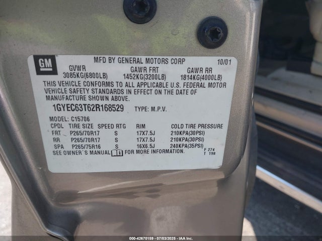 2002 CADILLAC ESCALADE 1GYEC63T62R168529 Photo 8