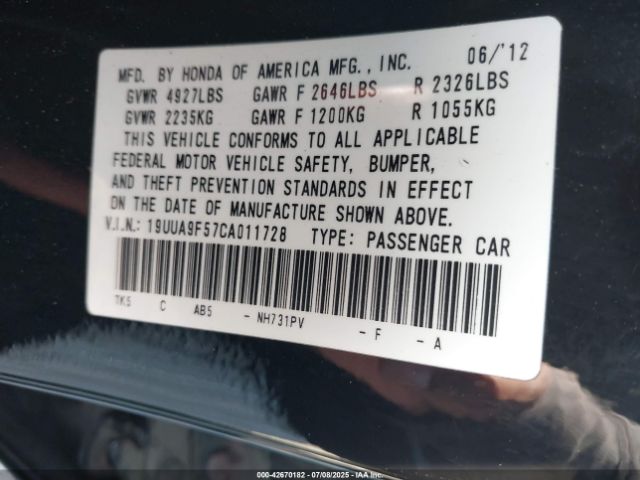 2012 ACURA TL 19UUA9F57CA011728 Photo 8