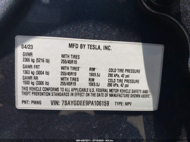 2023 TESLA MODEL Y 7SAYGDEE9PA106159 Photo 8