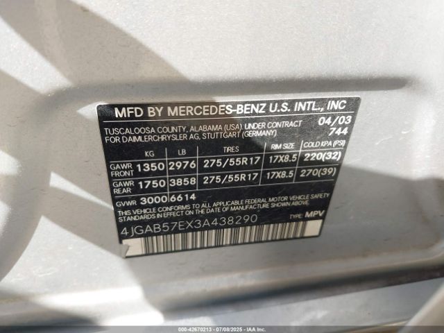 2003 MERCEDES-BENZ ML 350 4JGAB57EX3A438290 Photo 8