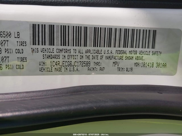 1C4RJECG6JC172589 Jeep Grand Cherokee