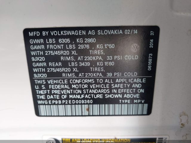 2014 VOLKSWAGEN TOUAREG WVGEP9BP2ED009360 Photo 8