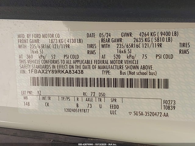 Ford 3.5l v6 cyclone 2024 1FBAX2Y89RKA83438 Image 9