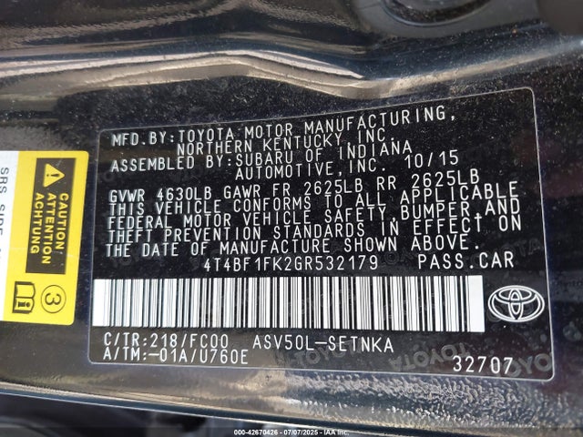 Toyota 2ar-fe 2016 4T4BF1FK2GR532179 Image 9