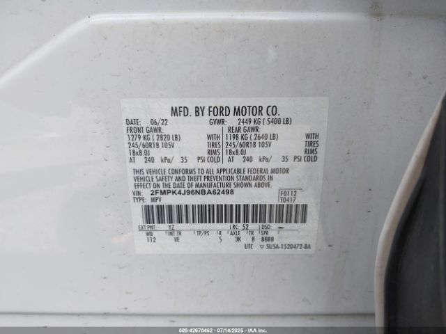 2022 FORD EDGE 2FMPK4J96NBA62498 Photo 8