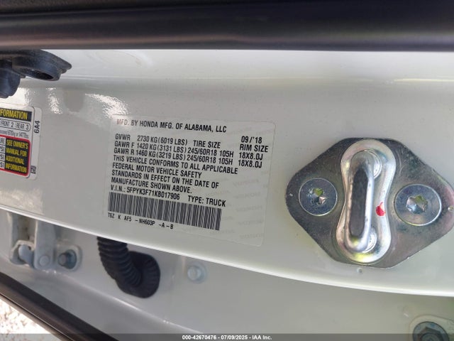 5FPYK3F71KB017906 Honda j35y6