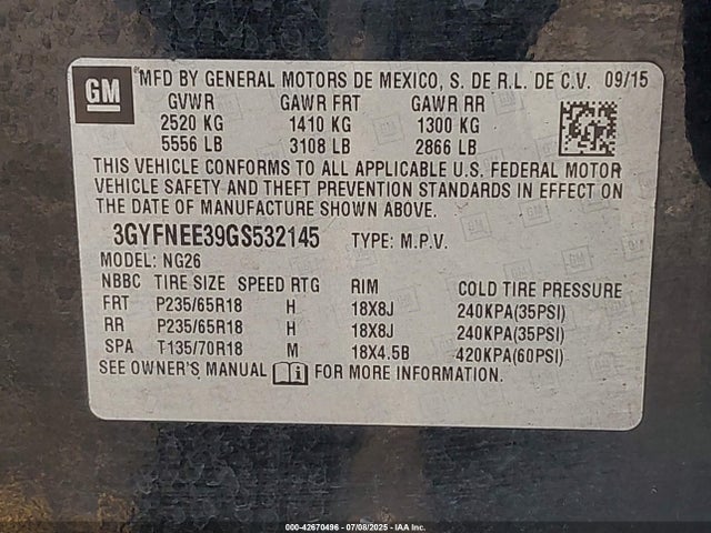 2016 CADILLAC SRX 3GYFNEE39GS532145 Photo 8