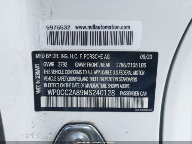 2021 PORSCHE 718 SPYDER WP0CC2A89MS240128 Photo 8