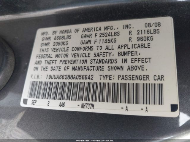 2008 ACURA TL 19UUA66288A056642 Photo 8