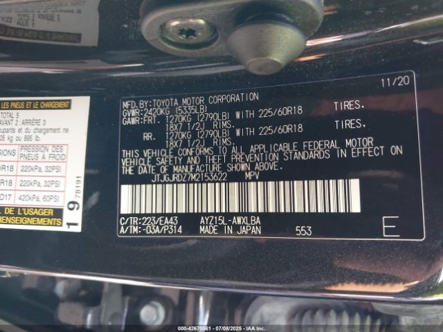 2021 LEXUS NX 300H JTJGJRDZ7M2153622 Photo 8