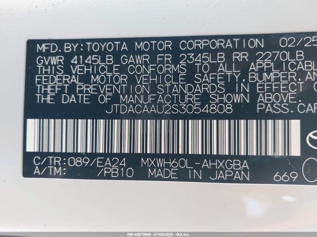 JTDACAAU2S3054808 Toyota m20a-fxs