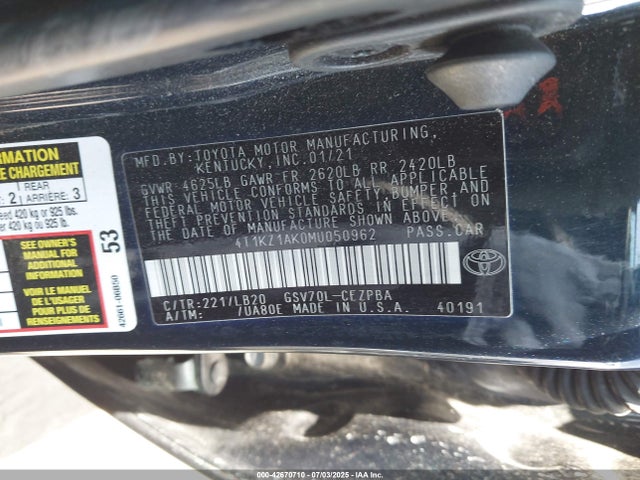 Toyota 2gr-fks 2021 4T1KZ1AK0MU050962 Image 9