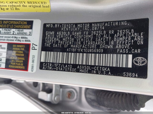 Toyota 2ar-fe 2014 4T1BF1FK1EU856909 Image 9