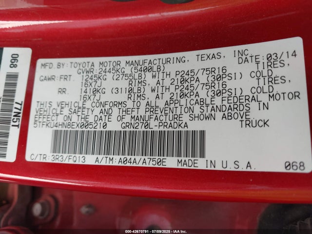 5TFKU4HN8EX005210 Toyota 1gr-fe