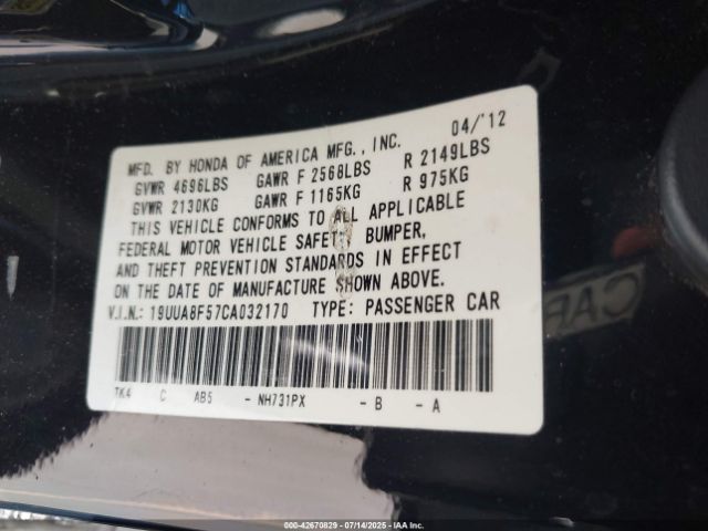 2012 ACURA TL 19UUA8F57CA032170 Photo 8