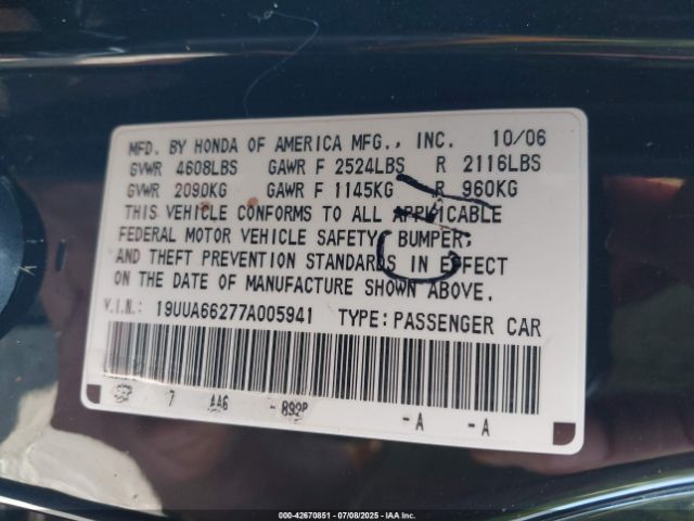 2007 ACURA TL 19UUA66277A005941 Photo 8