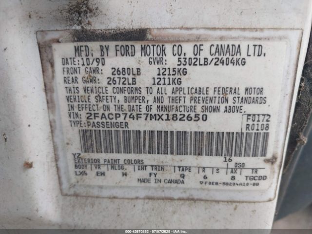 1991 FORD CROWN VICTORIA 2FACP74F7MX182650 Photo 8
