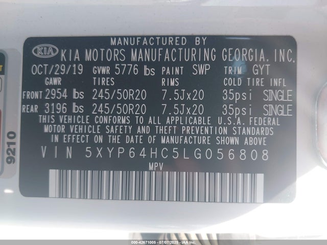 5XYP64HC5LG056808 KIA gdi lambda-ii