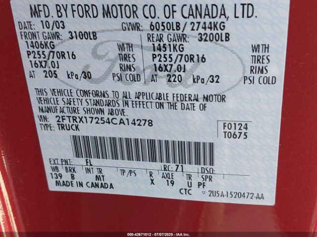 2004 FORD F-150 HERITAGE 2FTRX17254CA14278 Photo 8