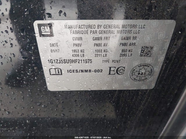 1G1ZJ5SU9HF211975 Chevrolet Lkn - Sidi: Spark Ignited Direct Injection, Vvt: Variable Valve Timing, Hybrid, Fam1, Gen4