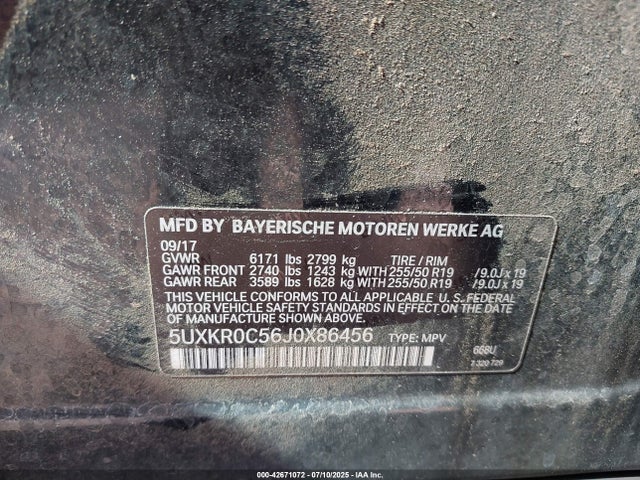 5UXKR0C56J0X86456 BMW X5
