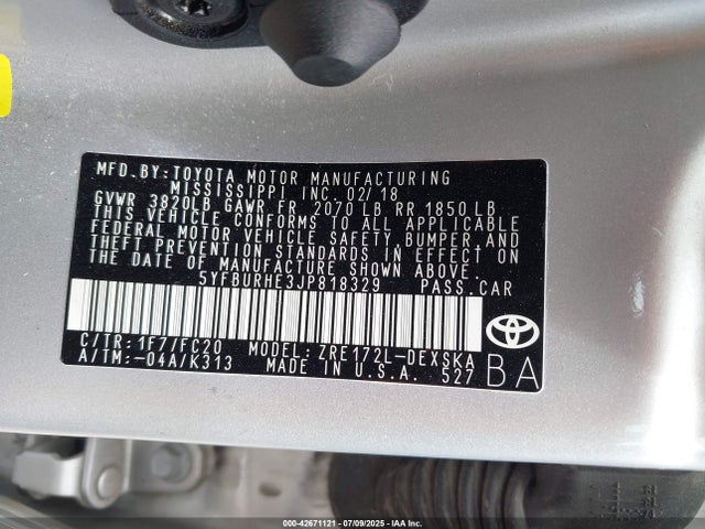 5YFBURHE3JP818329 Toyota 2zr-fe