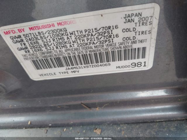 2007 MITSUBISHI OUTLANDER JA4MS31X97Z004069 Photo 8